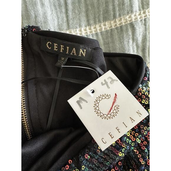 Cefian Navy Blue Sparkle Sequin One Shoulder Dress Medium NWT - Picture 4 of 5